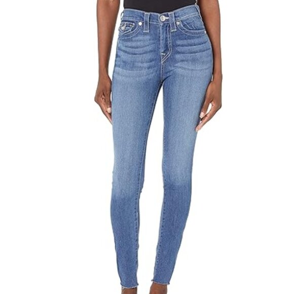 True Religion High Rise Stretch Skinny Jean with Flap Pockets and Raw Hem - Picture 1 of 9